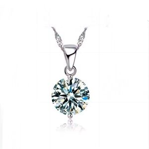 Swarovski Elements 925 Sterling Silver Round Solitaire Pendant Necklace NEW